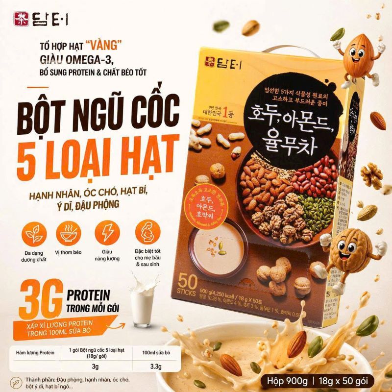 Bột ngũ cốc 5 loại hạt Damtuh Hàn Quốc – Hộp 50 gói